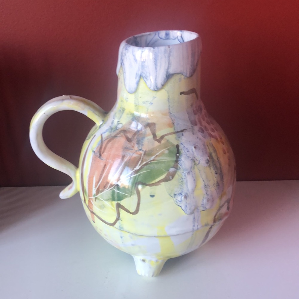 Handmade Glazed Pastel VASE with Handle and Feet